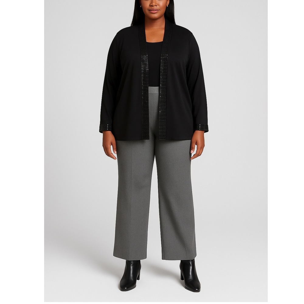 Blue Sage‎ Women's 2X Black Open Front Cardigan Embellished Sequin Trim Jacket